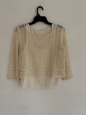 American Eagle Lace Overlay Crop Top Cream S/P